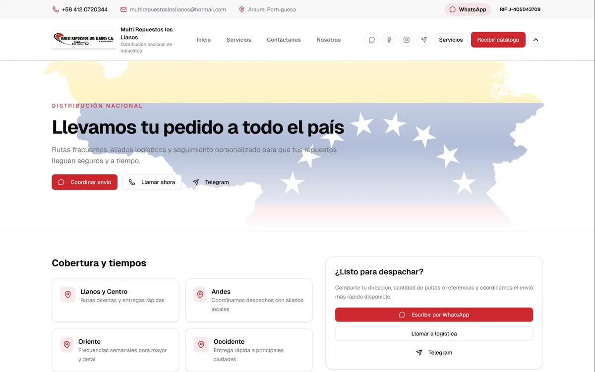 Vista previa del sitio web de Multi Repuestos los Llanos